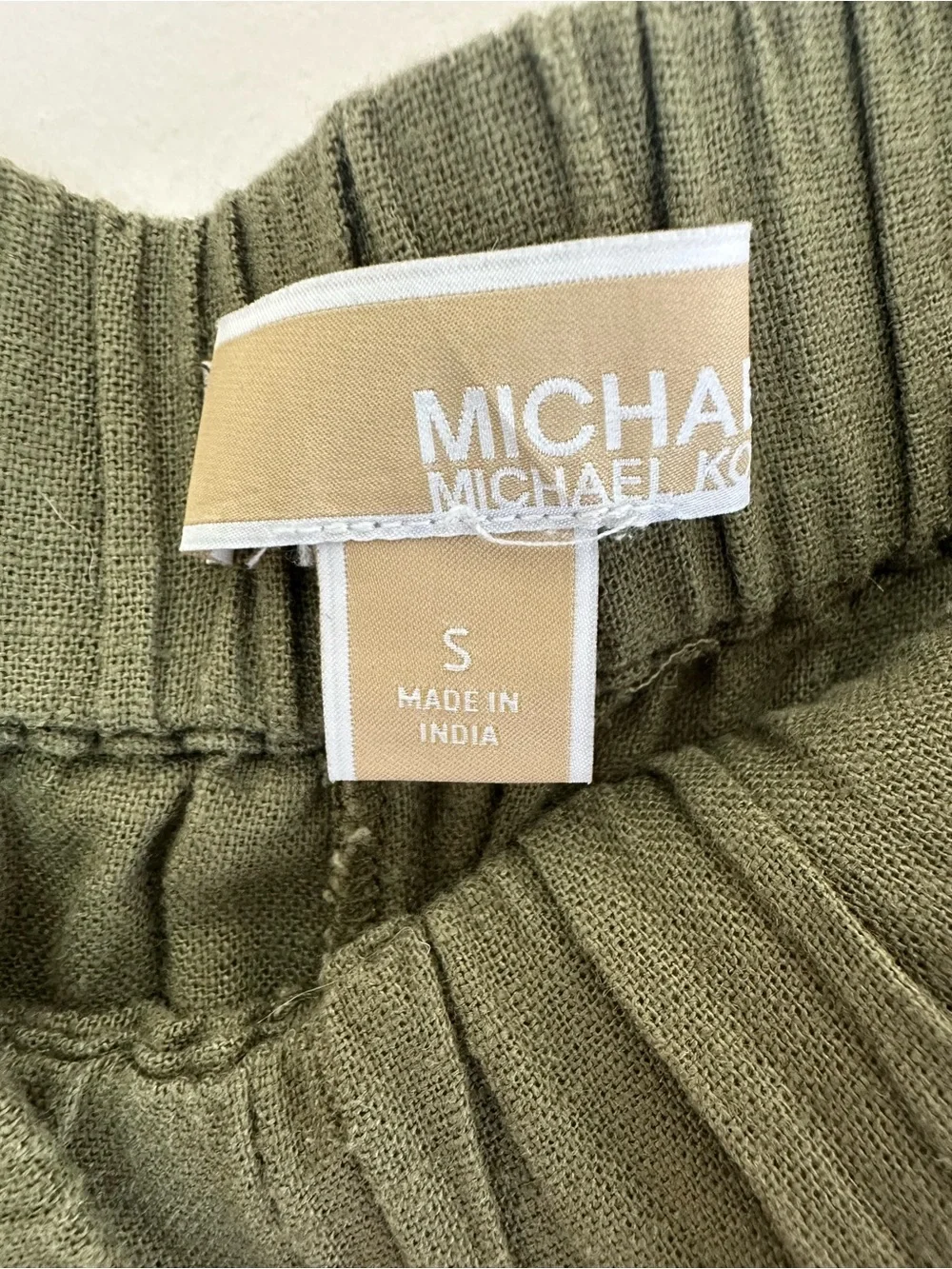 Michael Kors Olive Green Linen Blend Cargo Pants Elastic Waist Size Small
